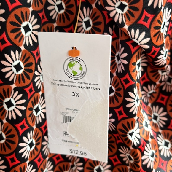 NWT Joyspun Brown Geometrical Design Spaghetti Strap Satin Cami PJ Top Pajama 3X - Picture 10 of 16